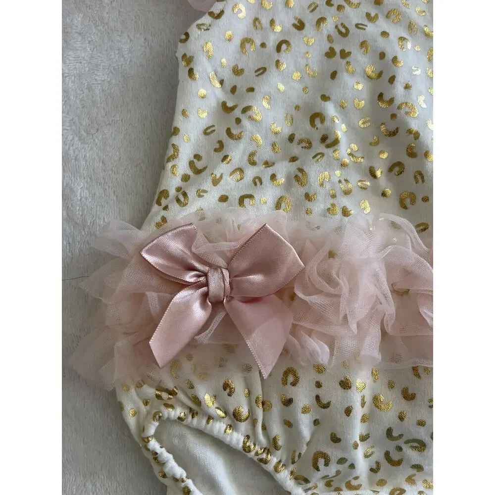 Kyle & Deena Baby Girls Bubble Romper 3-6M White Gold Hearts Pink Peach Tutu NEW
